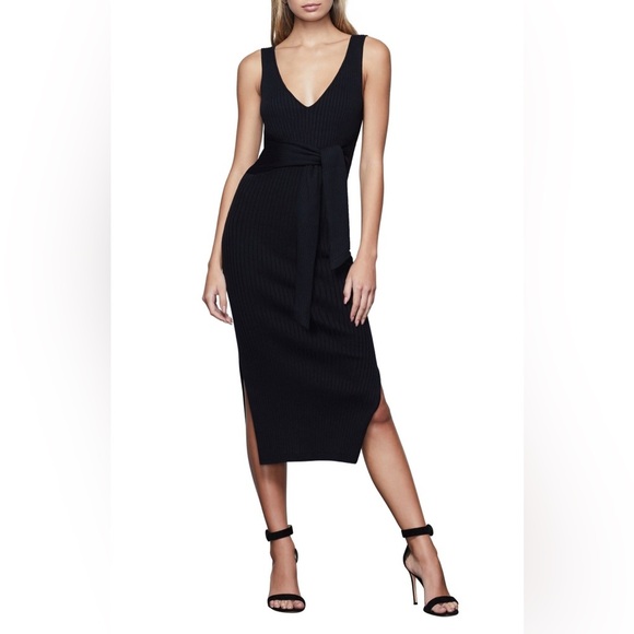 Good American Women’s Rib Knit Tie Waist Side Slit Midi Dress Black Size M (2) - Picture 1 of 16